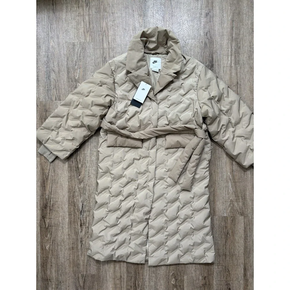 Nike Therma Fit Oversized Swoosh Trench Coat Beige Women’s Sz XS IB2010-247